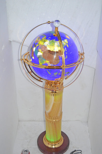 Illuminated Blue - World Globe Rotated by motor - Size: 19" x 19" x 42"H