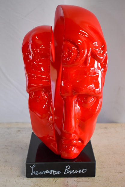 Creative Red MultiFace Statue on Base Signed by Leonardo Bruno 14" x 12" x 19"H