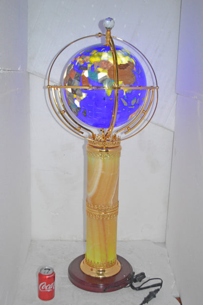 Illuminated Blue - World Globe Rotated by motor - Size: 19" x 19" x 42"H
