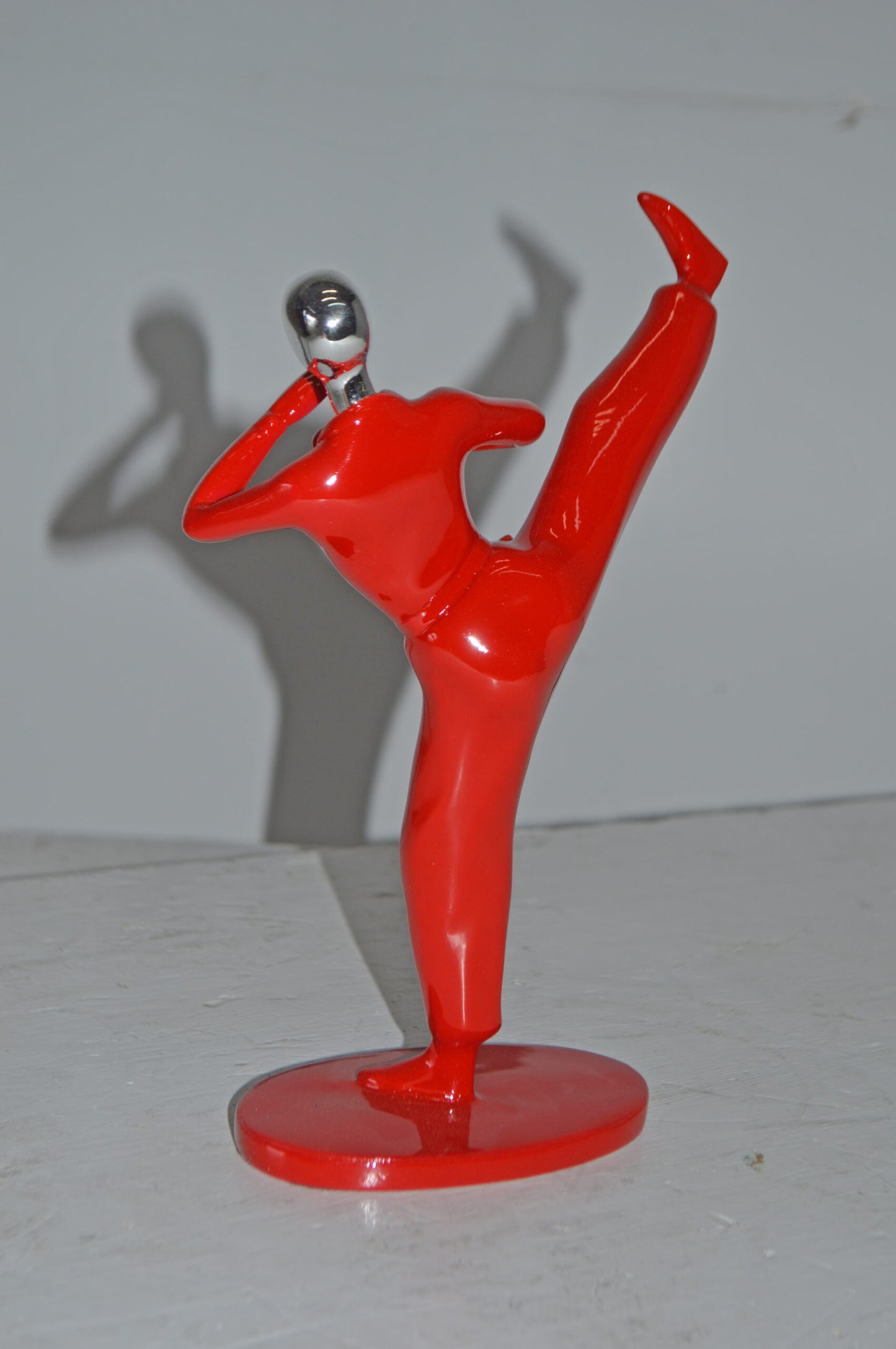 Karate, Krav Maga Front Kick, Red Chrome, Resin Statue - Size: 3" x 7" x 11"H