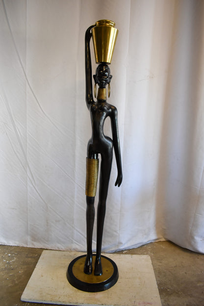 Lifesized Ndebele African Woman with A Jug on Head Bronze Statue  14 x 14 x 63 H