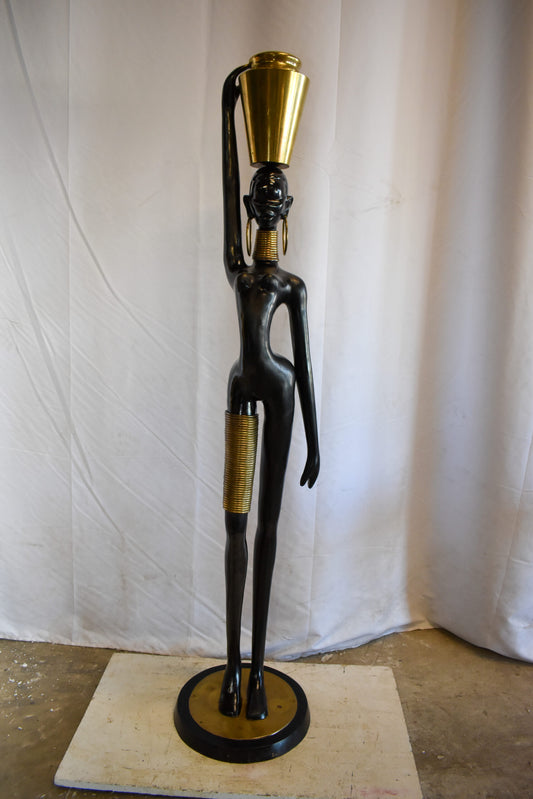 Lifesized Ndebele African Woman with A Jug on Head Bronze Statue  14 x 14 x 63 H
