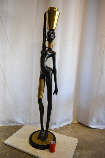 Lifesized Ndebele African Woman with A Jug on Head Bronze Statue  14 x 14 x 63 H