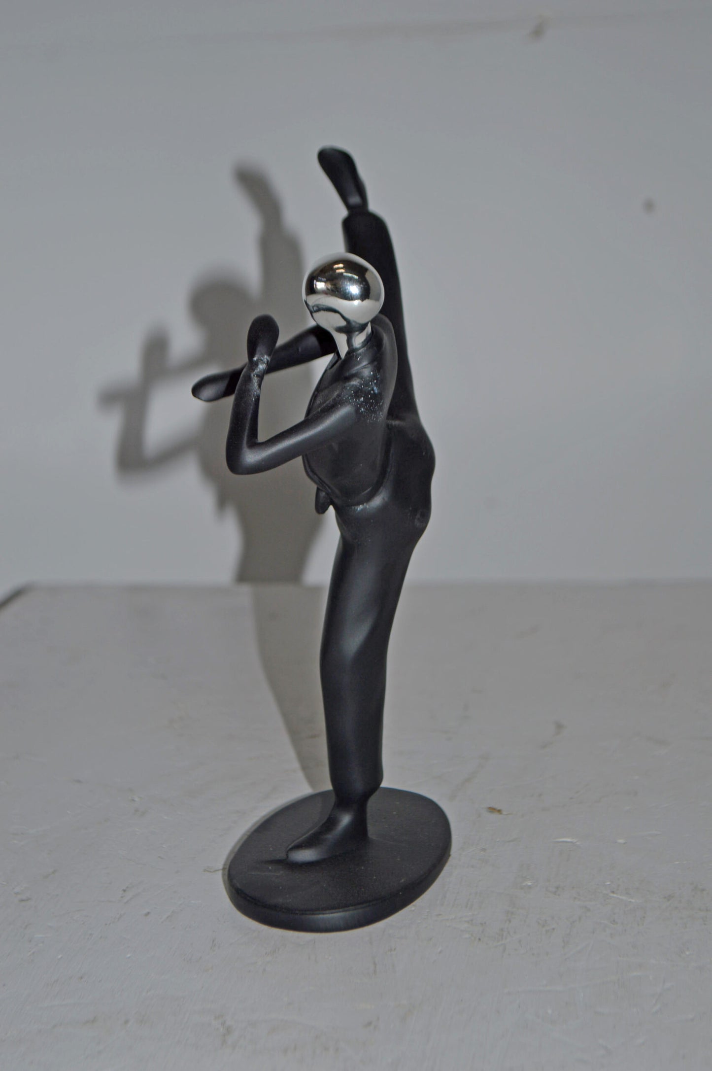 Karate, Krav Maga Front Kick, Black Chrome, Resin Statue - Size: 3" x 7" x 11"H