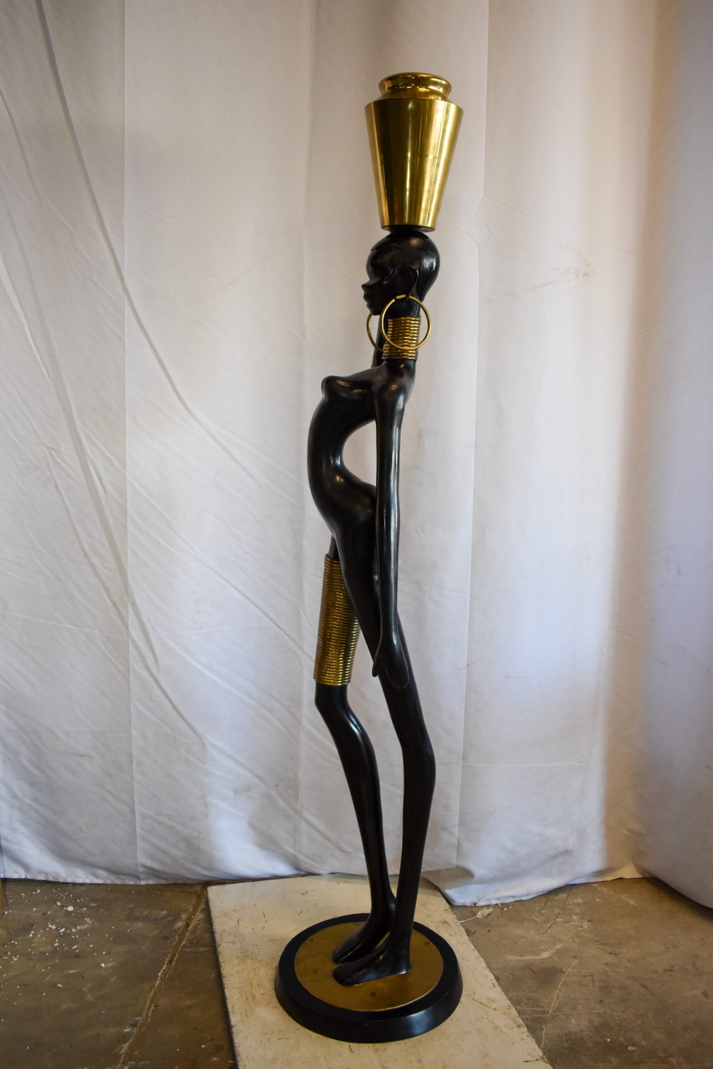 Lifesized Ndebele African Woman with A Jug on Head Bronze Statue  14 x 14 x 63 H