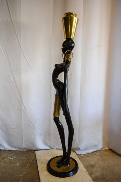 Lifesized Ndebele African Woman with A Jug on Head Bronze Statue  14 x 14 x 63 H
