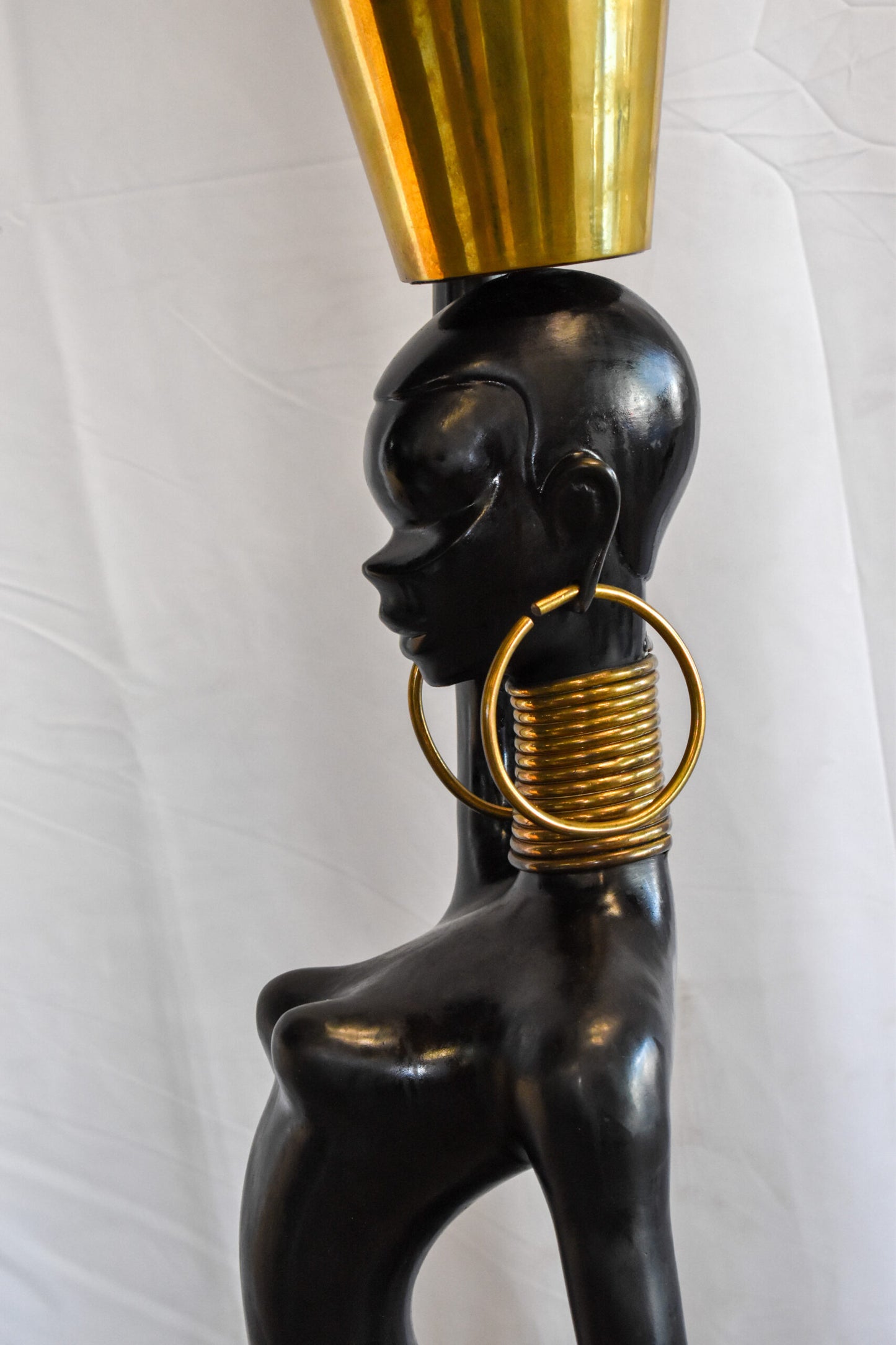 Lifesized Ndebele African Woman with A Jug on Head Bronze Statue  14 x 14 x 63 H