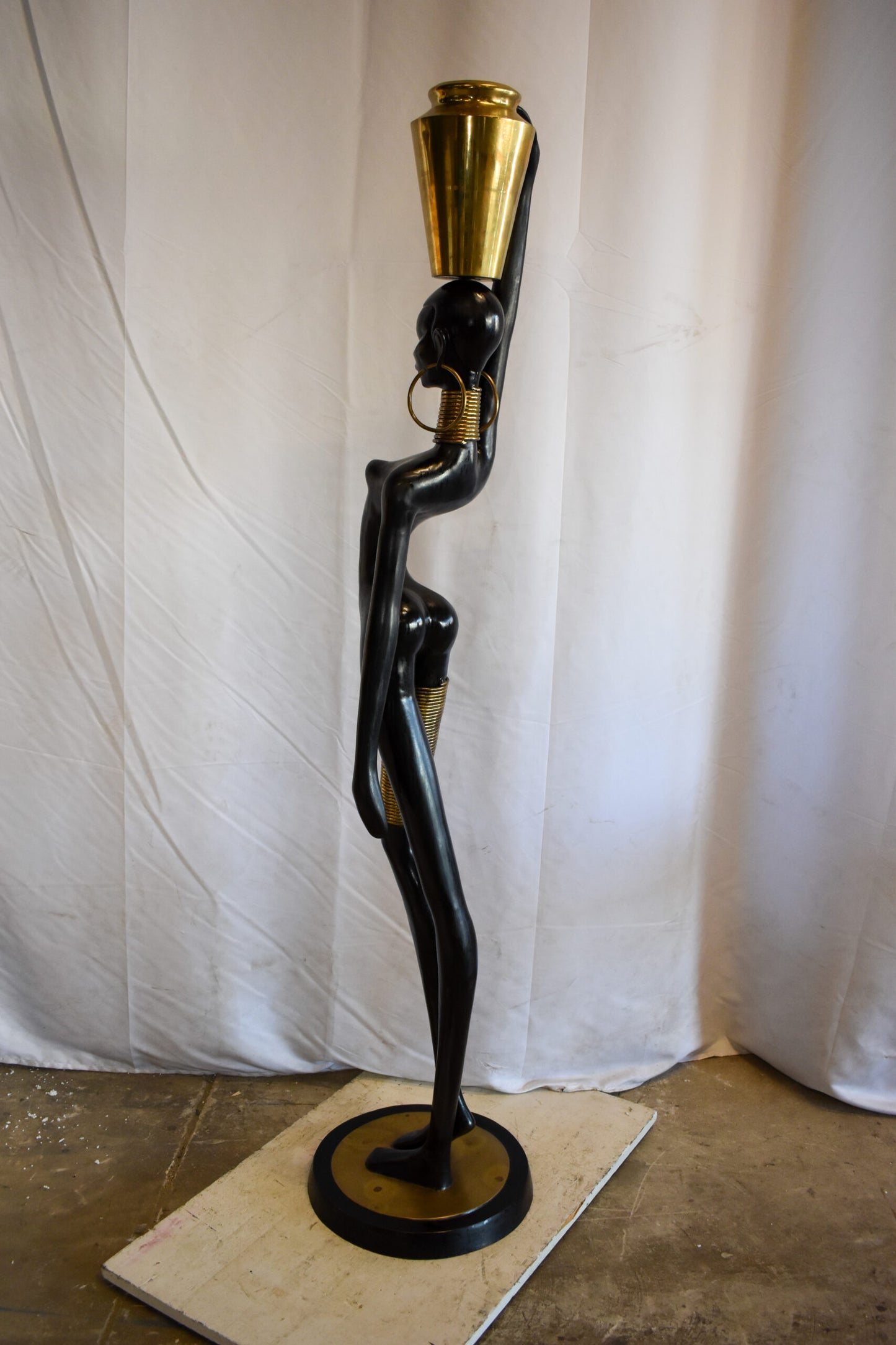 Lifesized Ndebele African Woman with A Jug on Head Bronze Statue  14 x 14 x 63 H