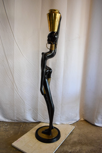 Lifesized Ndebele African Woman with A Jug on Head Bronze Statue  14 x 14 x 63 H