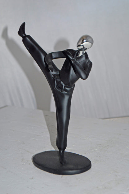 Karate, Krav Maga Front Kick, Black Chrome, Resin Statue - Size: 3" x 7" x 11"H