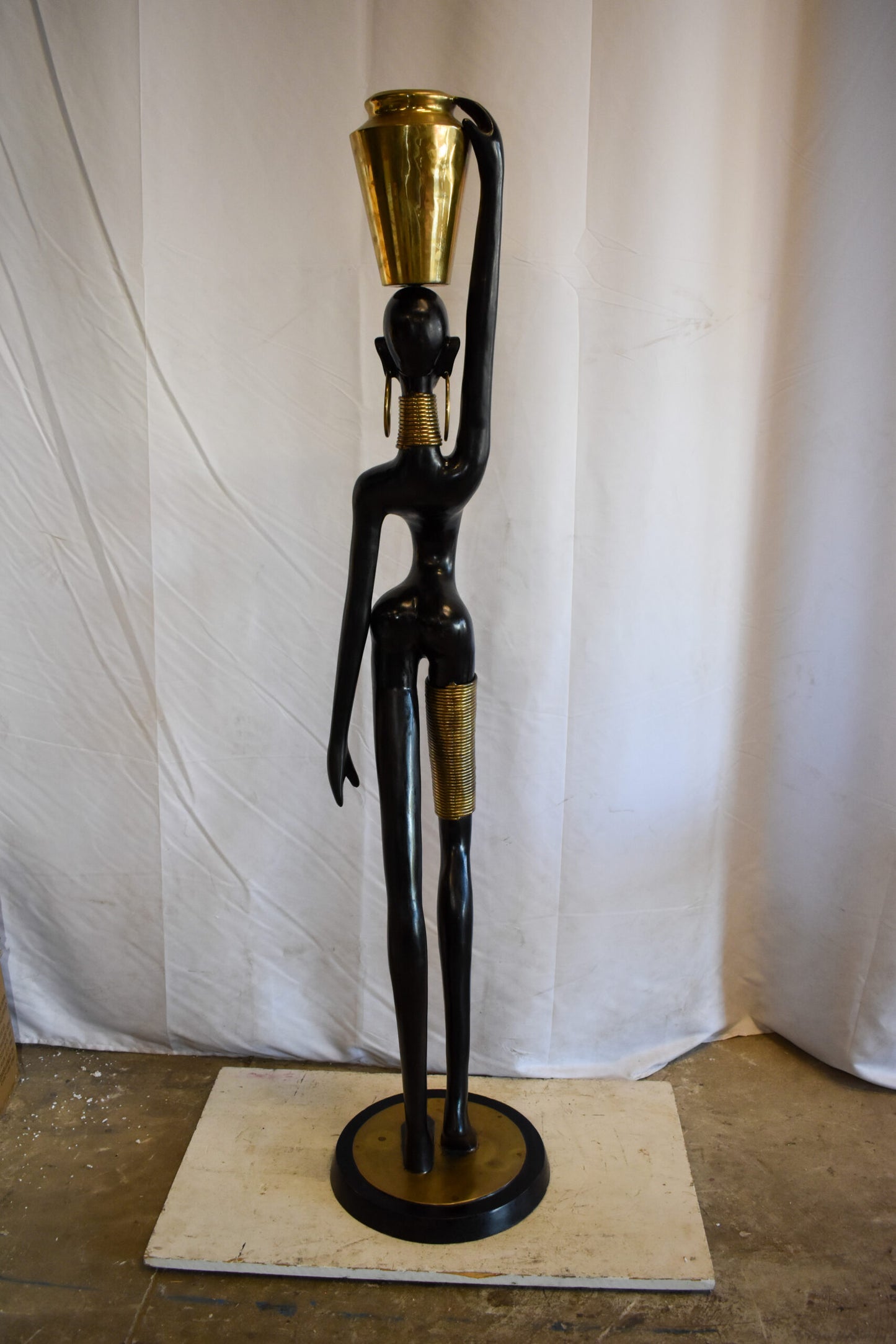Lifesized Ndebele African Woman with A Jug on Head Bronze Statue  14 x 14 x 63 H