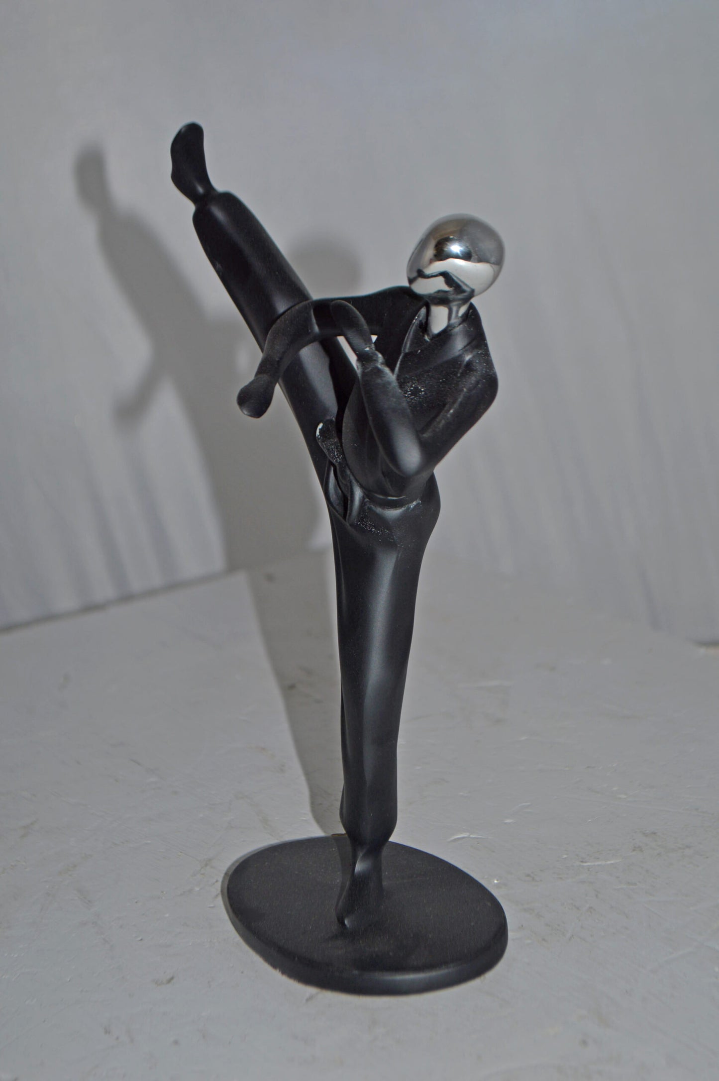 Karate, Krav Maga Front Kick, Black Chrome, Resin Statue - Size: 3" x 7" x 11"H