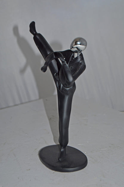 Karate, Krav Maga Front Kick, Black Chrome, Resin Statue - Size: 3" x 7" x 11"H