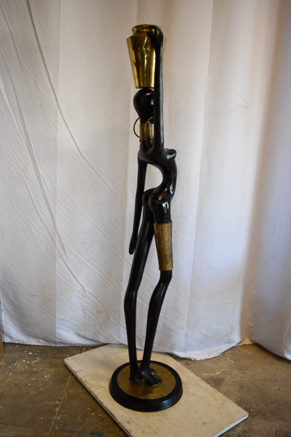 Lifesized Ndebele African Woman with A Jug on Head Bronze Statue  14 x 14 x 63 H