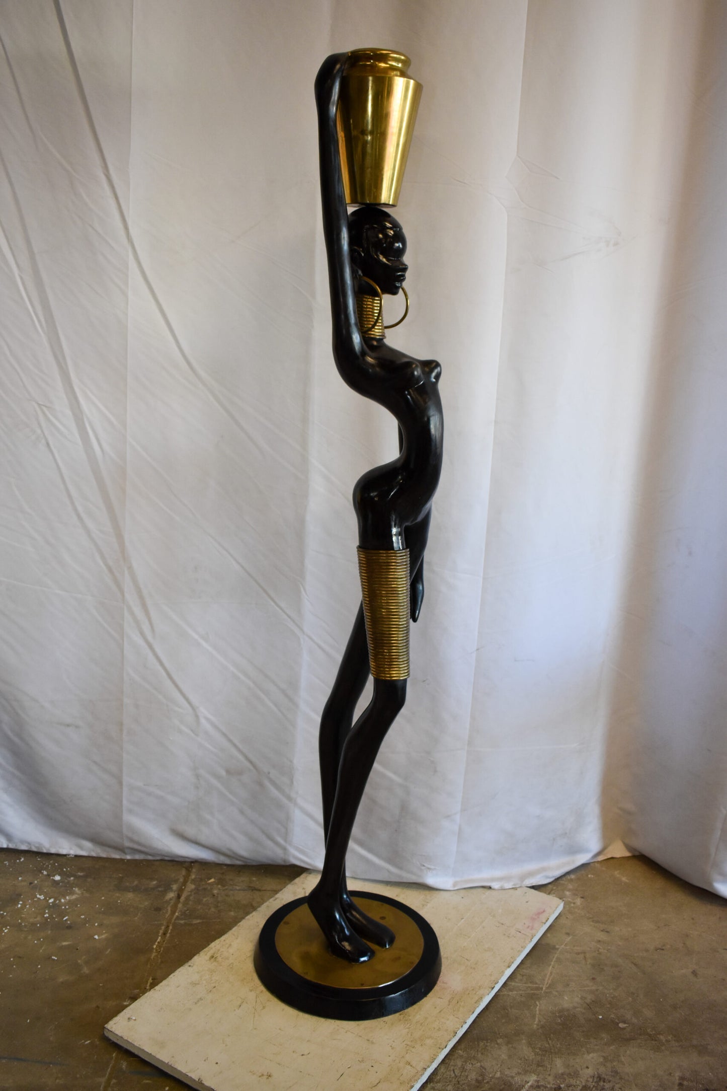 Lifesized Ndebele African Woman with A Jug on Head Bronze Statue  14 x 14 x 63 H