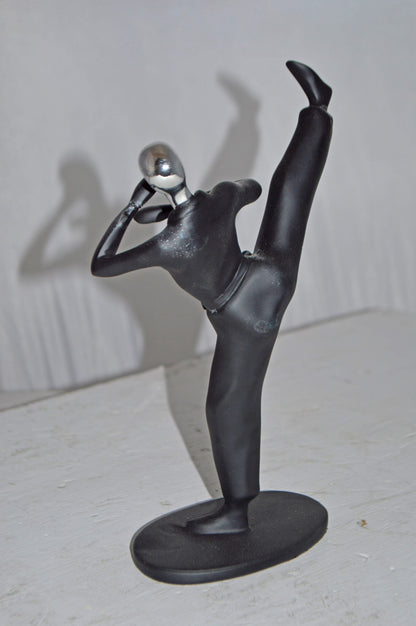 Karate, Krav Maga Front Kick, Black Chrome, Resin Statue - Size: 3" x 7" x 11"H