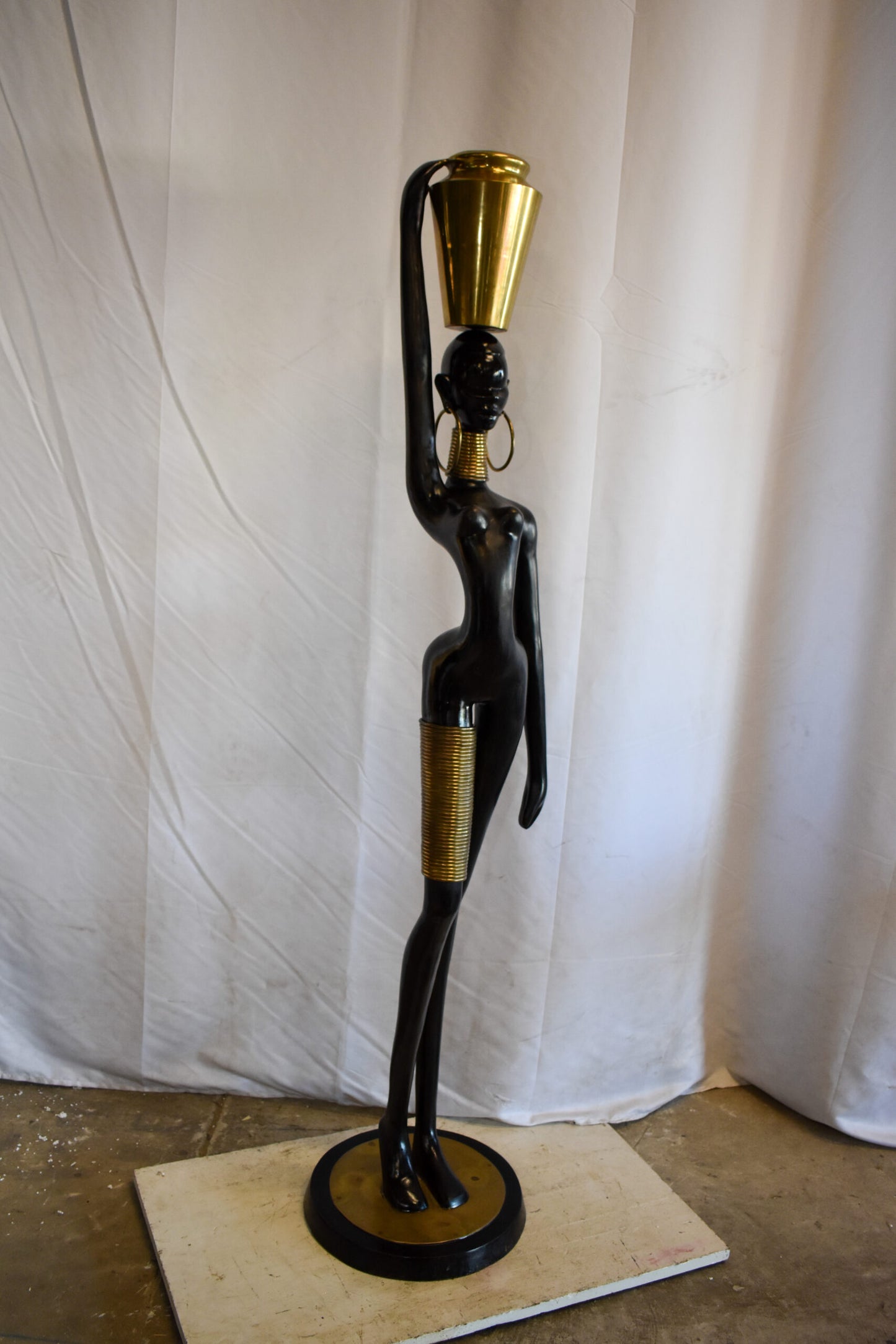 Lifesized Ndebele African Woman with A Jug on Head Bronze Statue  14 x 14 x 63 H