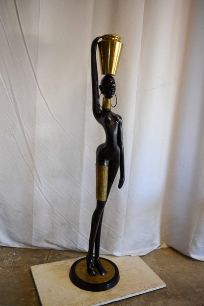 Lifesized Ndebele African Woman with A Jug on Head Bronze Statue  14 x 14 x 63 H