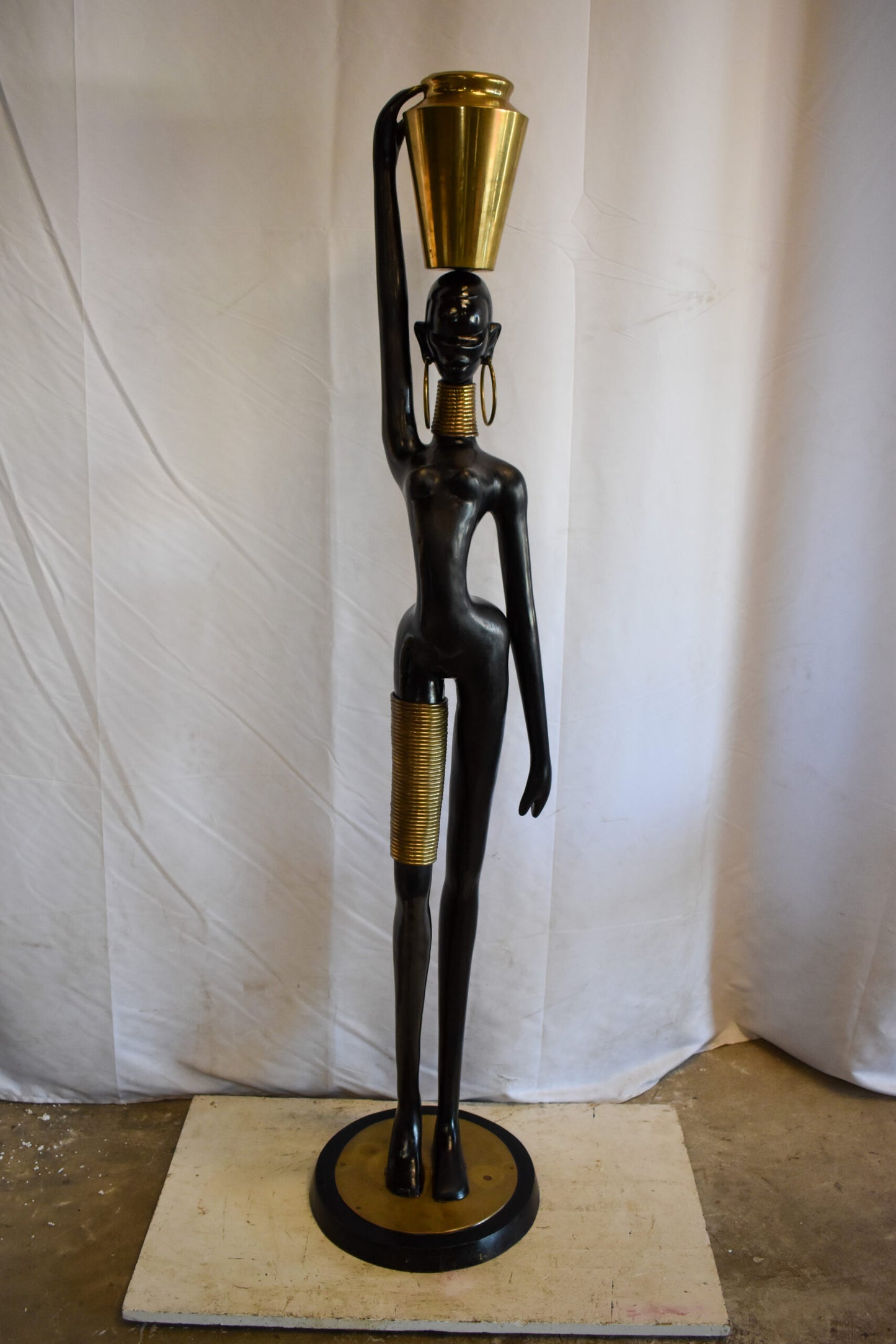 Lifesized Ndebele African Woman with A Jug on Head Bronze Statue  14 x 14 x 63 H