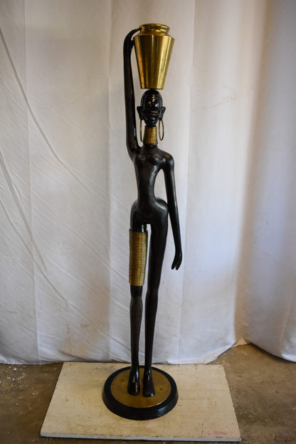 Lifesized Ndebele African Woman with A Jug on Head Bronze Statue  14 x 14 x 63 H