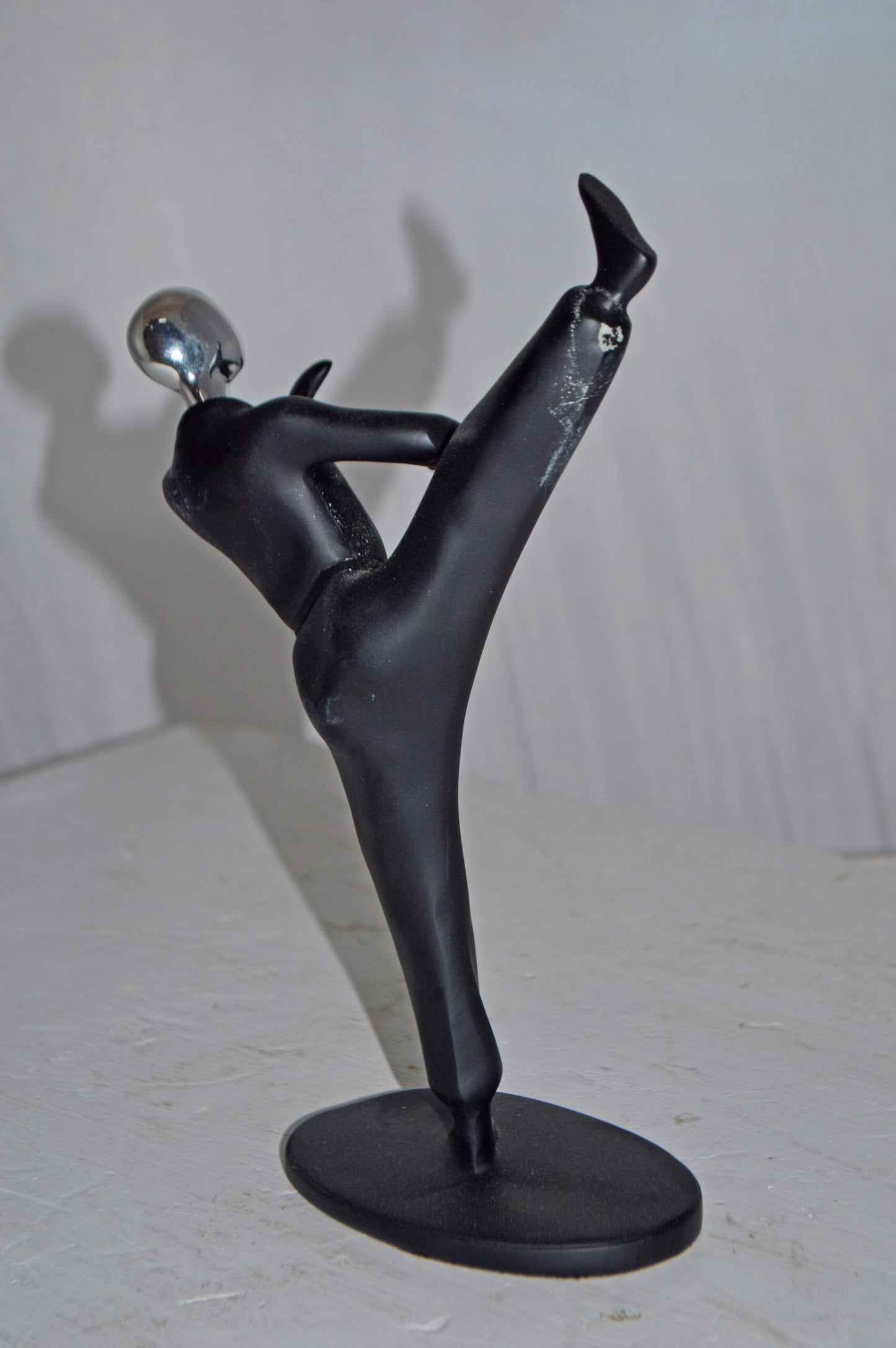 Karate, Krav Maga Front Kick, Black Chrome, Resin Statue - Size: 3" x 7" x 11"H