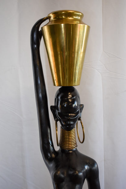 Lifesized Ndebele African Woman with A Jug on Head Bronze Statue  14 x 14 x 63 H