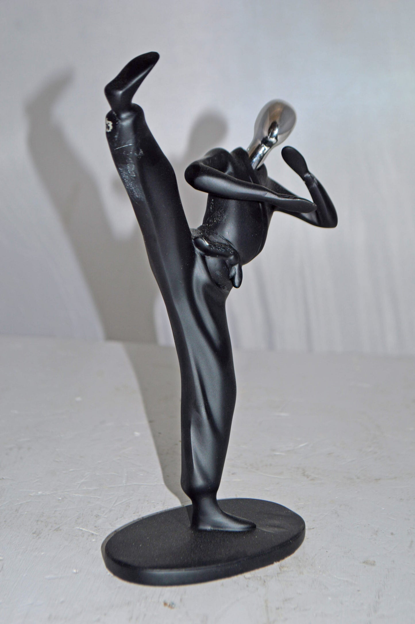 Karate, Krav Maga Front Kick, Black Chrome, Resin Statue - Size: 3" x 7" x 11"H