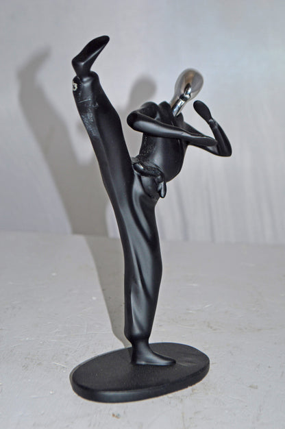 Karate, Krav Maga Front Kick, Black Chrome, Resin Statue - Size: 3" x 7" x 11"H