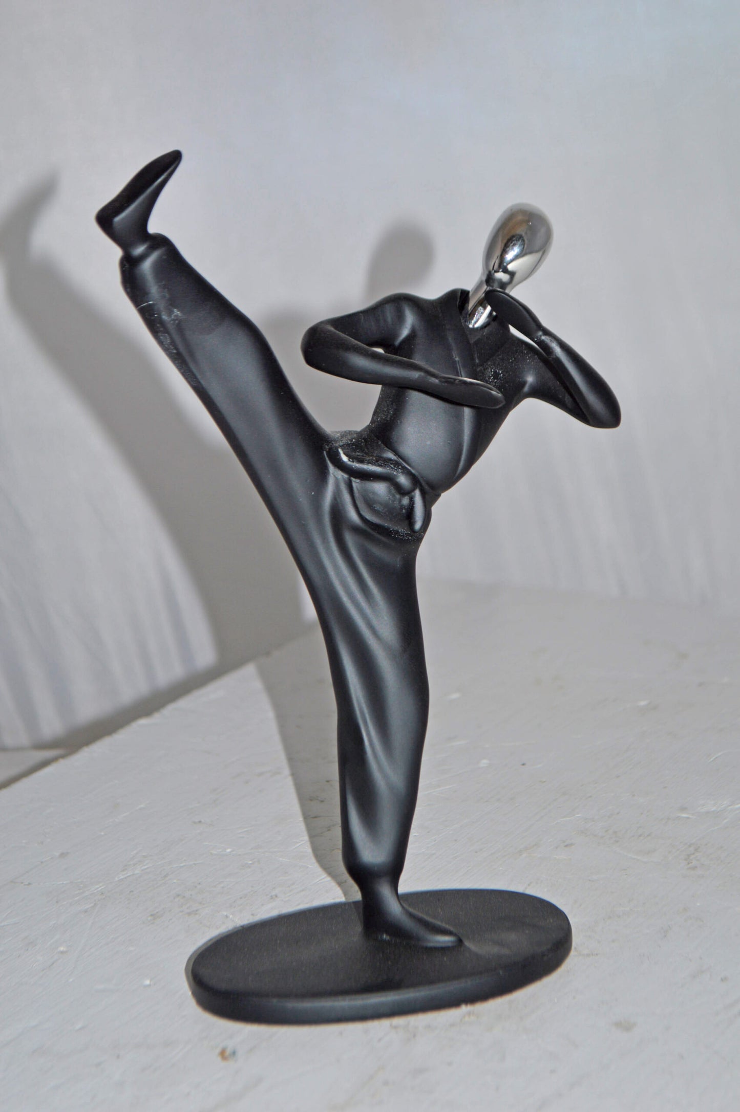 Karate, Krav Maga Front Kick, Black Chrome, Resin Statue - Size: 3" x 7" x 11"H