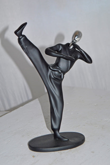 Karate, Krav Maga Front Kick, Black Chrome, Resin Statue - Size: 3" x 7" x 11"H