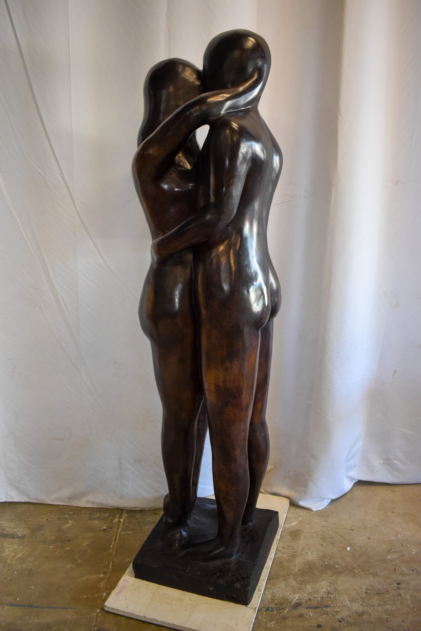 Two Lovers Embracing Standing Up Bronze Statue 22" x 19" x 73"H