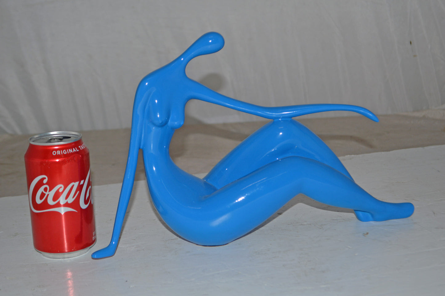 Modern Art Medium Blue Women on the Beach Resin Statue - Size: 14" x 4" x 9"H