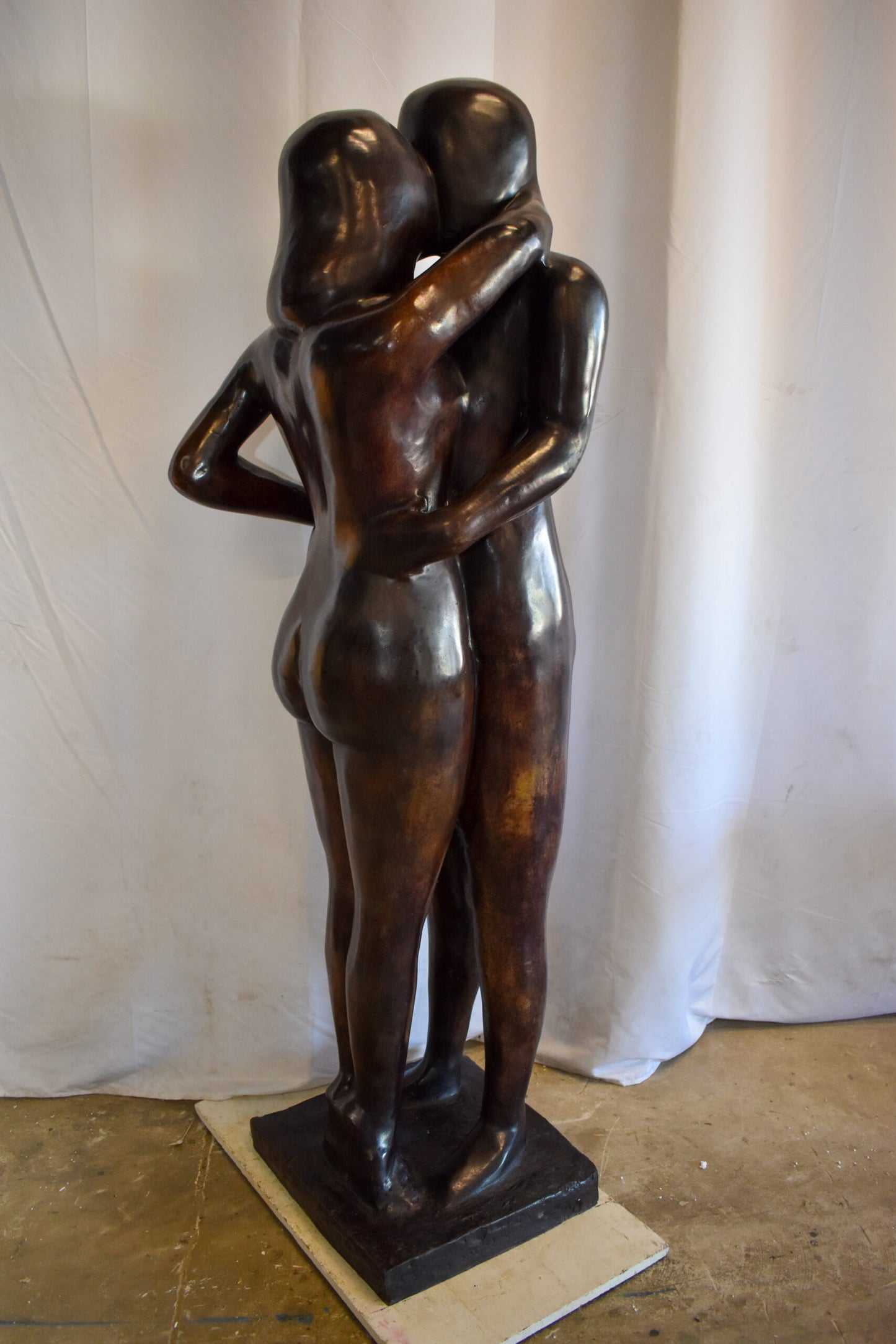 Two Lovers Embracing Standing Up Bronze Statue 22" x 19" x 73"H