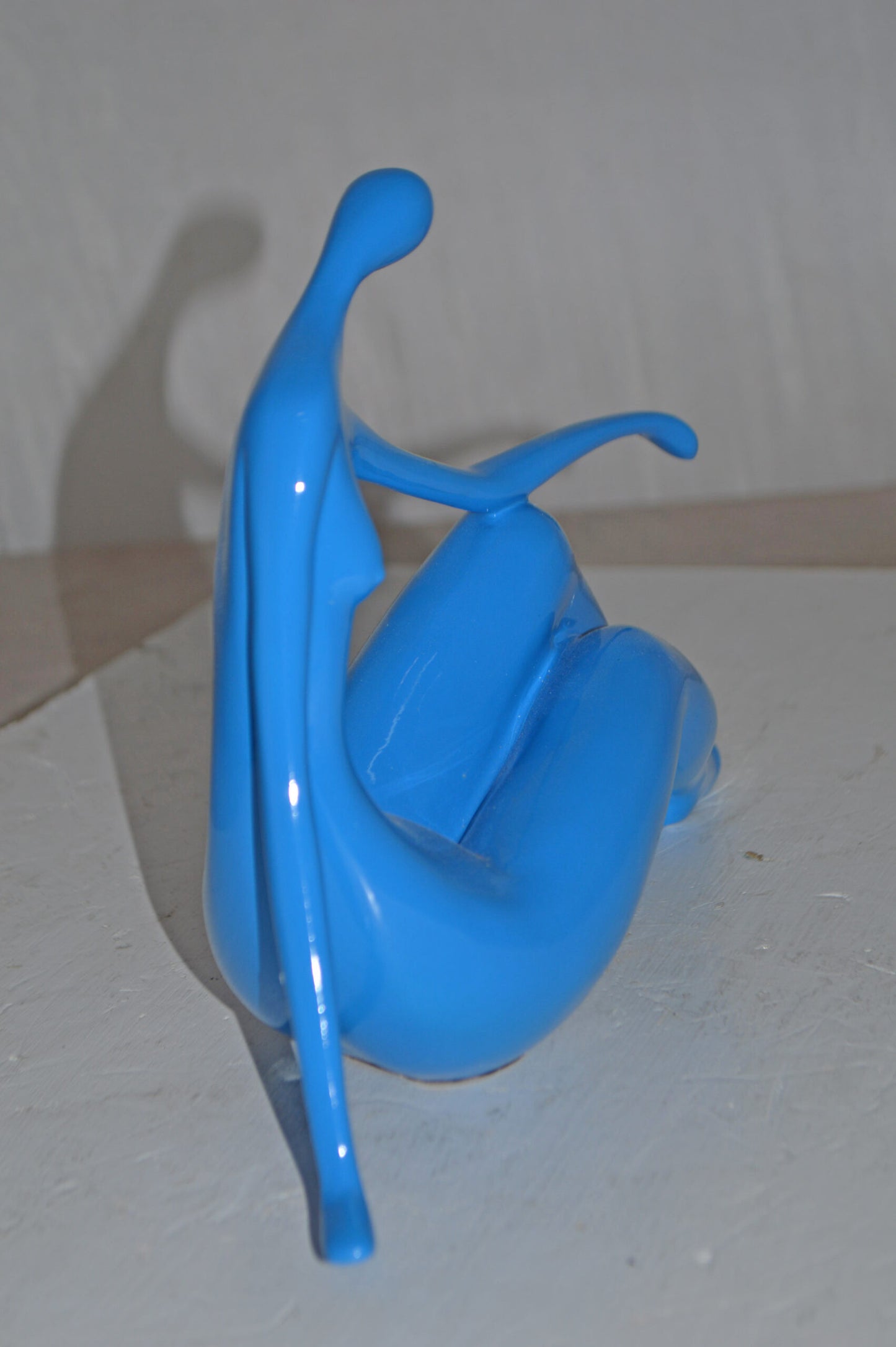 Modern Art Medium Blue Women on the Beach Resin Statue - Size: 14" x 4" x 9"H