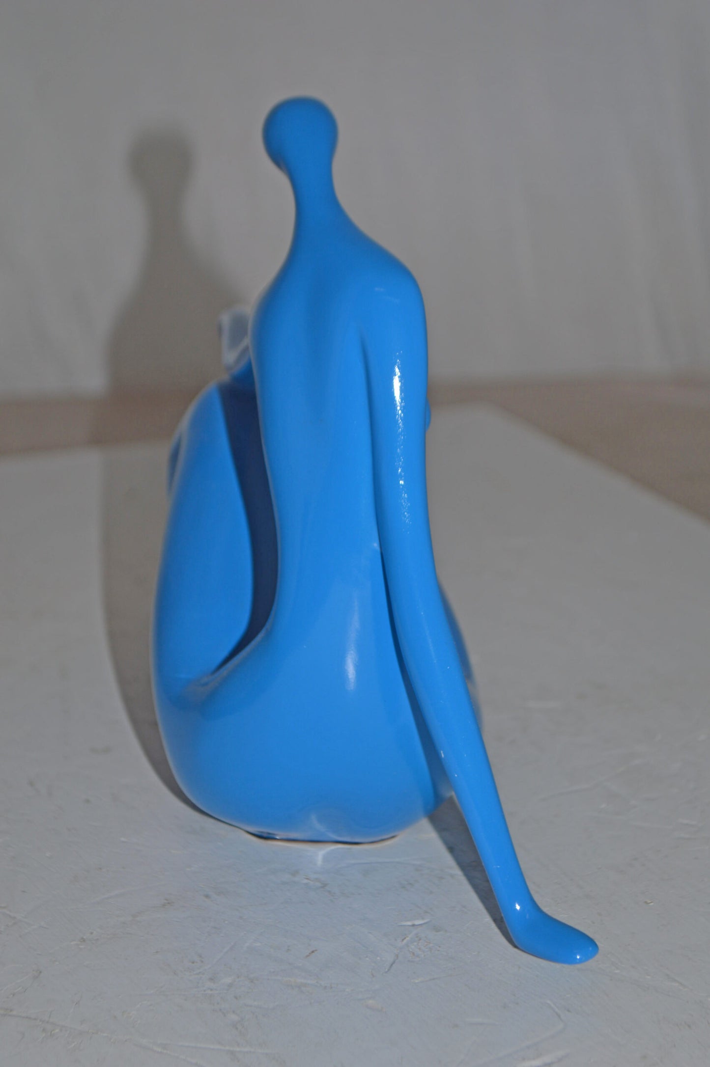 Modern Art Medium Blue Women on the Beach Resin Statue - Size: 14" x 4" x 9"H