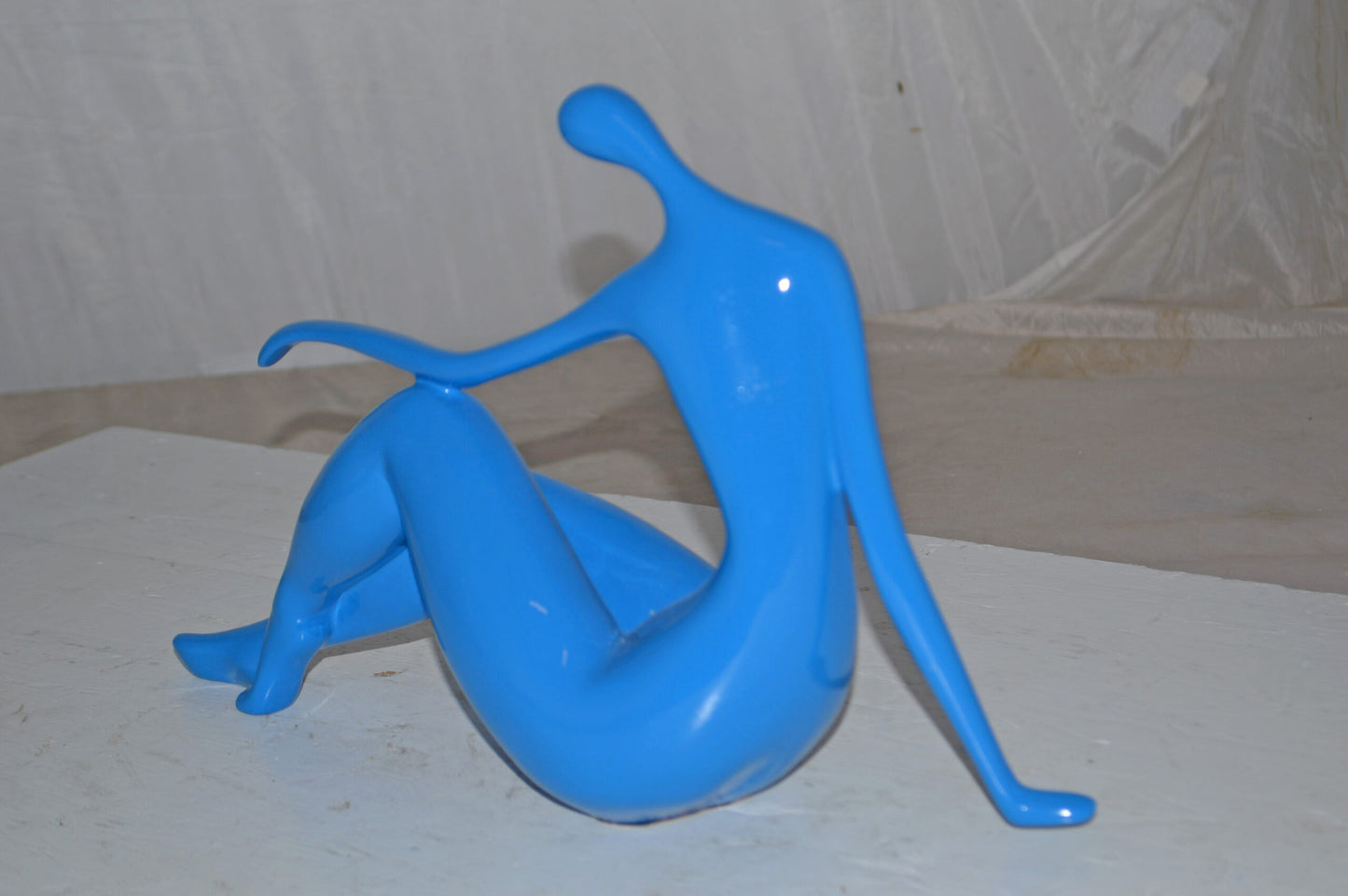 Modern Art Medium Blue Women on the Beach Resin Statue - Size: 14" x 4" x 9"H