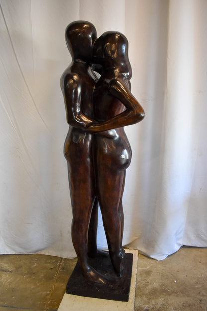 Two Lovers Embracing Standing Up Bronze Statue 22" x 19" x 73"H