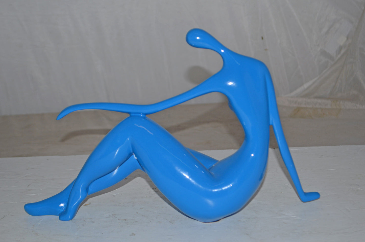 Modern Art Medium Blue Women on the Beach Resin Statue - Size: 14" x 4" x 9"H