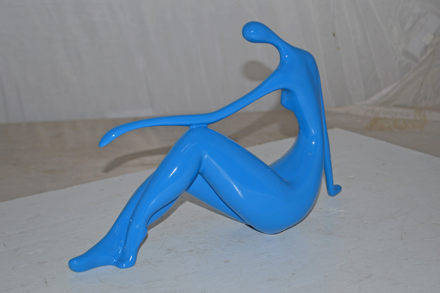 Modern Art Medium Blue Women on the Beach Resin Statue - Size: 14" x 4" x 9"H