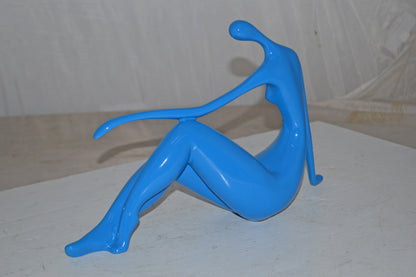 Modern Art Medium Blue Women on the Beach Resin Statue - Size: 14" x 4" x 9"H