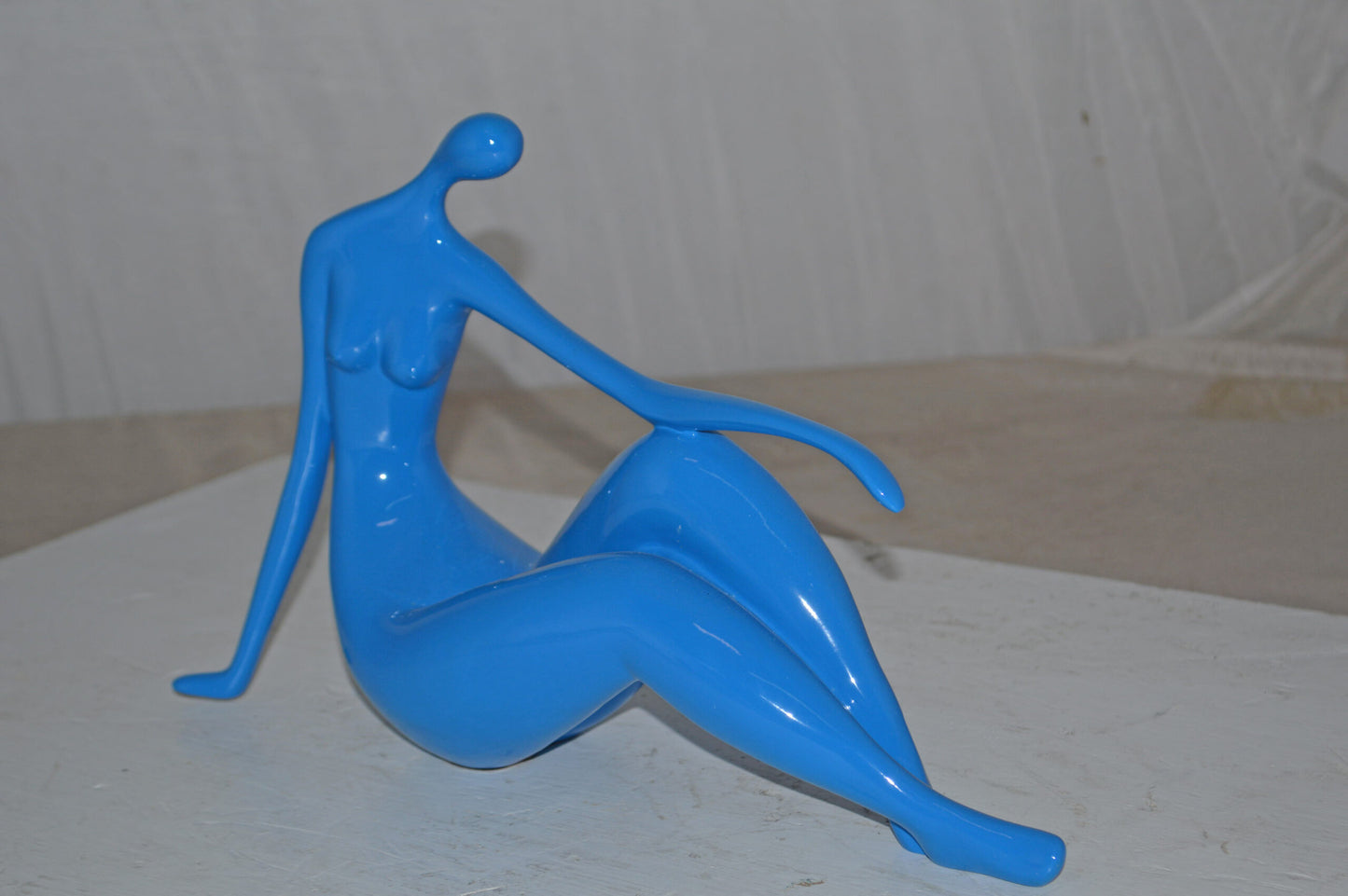 Modern Art Medium Blue Women on the Beach Resin Statue - Size: 14" x 4" x 9"H