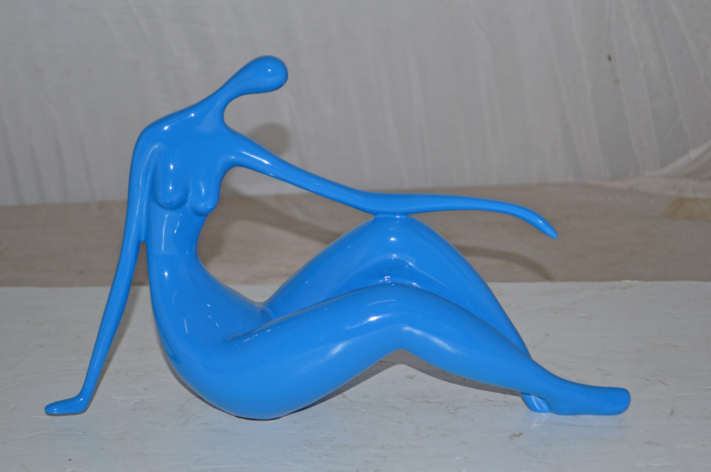 Modern Art Medium Blue Women on the Beach Resin Statue - Size: 14" x 4" x 9"H