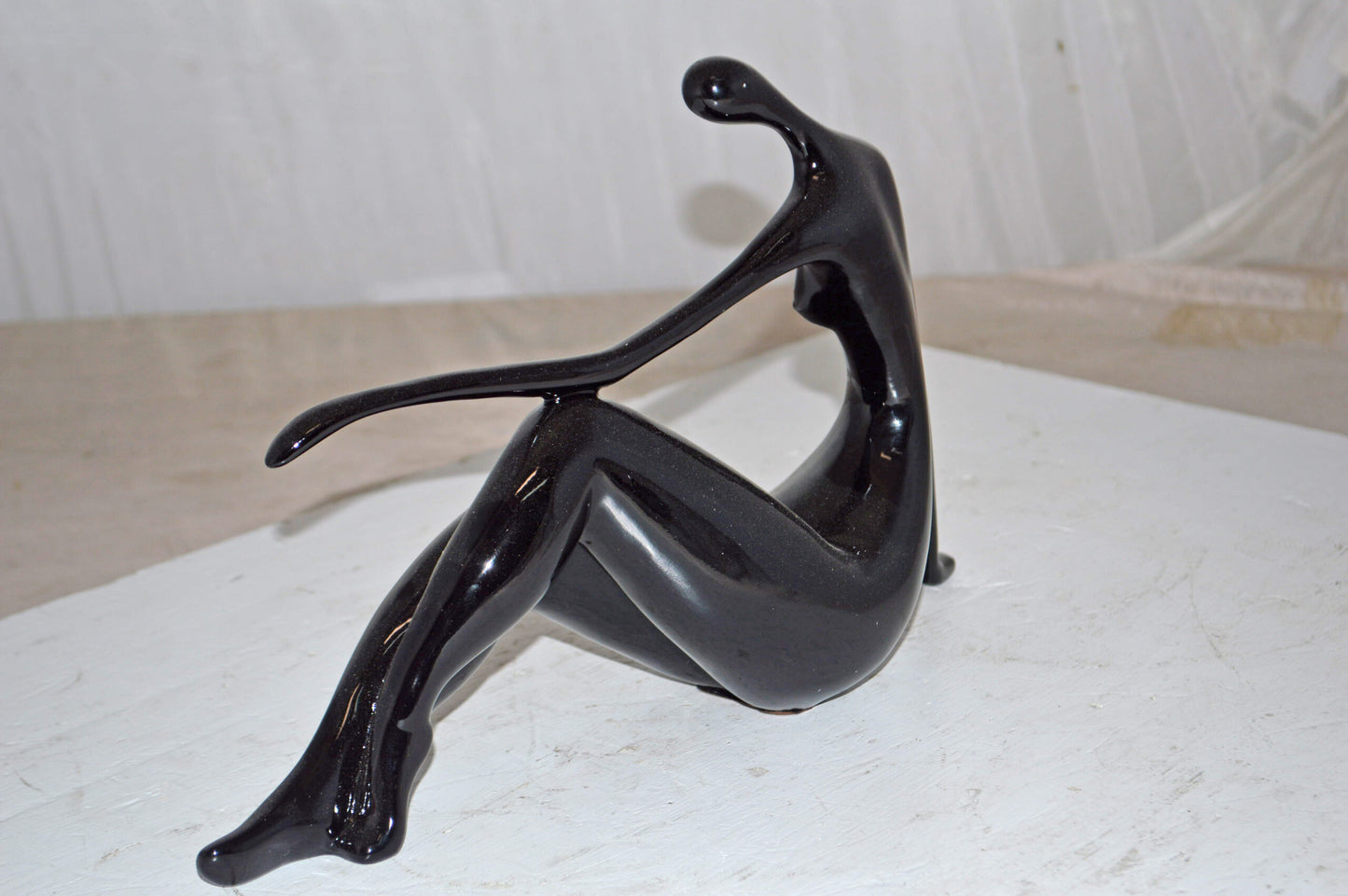 Modern Art Medium Black Women on the Beach Resin Statue - Size: 14" x 4" x 9"H