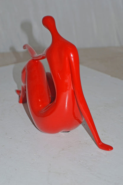 Modern Art Medium Red Women on the Beach Resin Statue - Size: 14" x 4" x 9"H