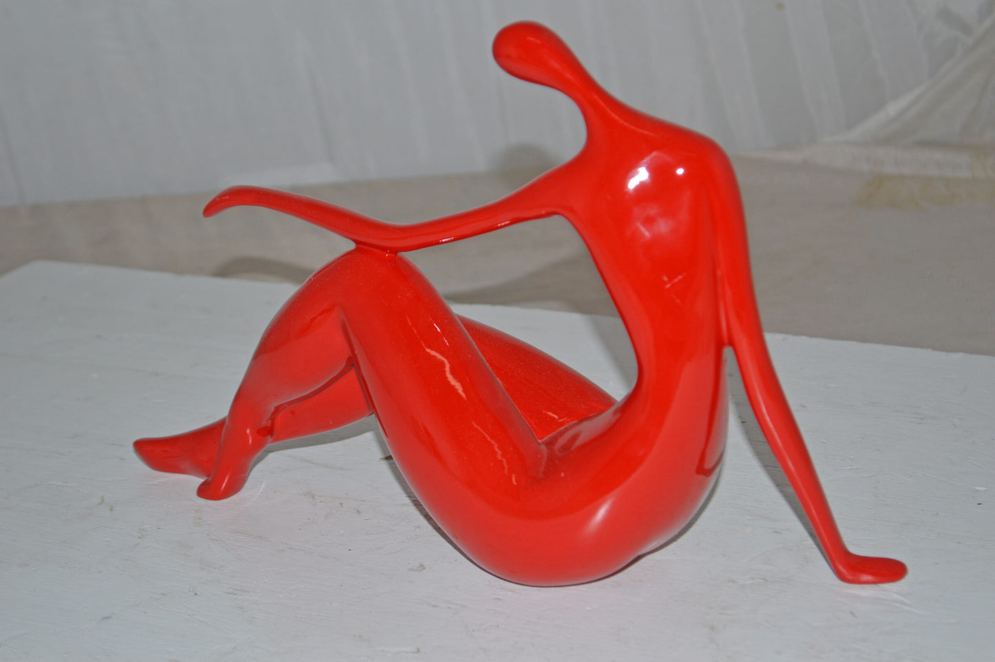 Modern Art Medium Red Women on the Beach Resin Statue - Size: 14" x 4" x 9"H