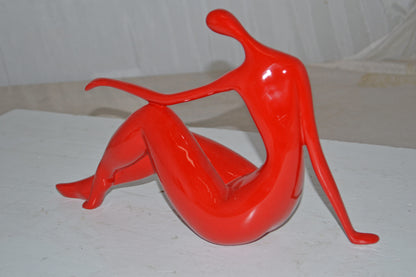 Modern Art Medium Red Women on the Beach Resin Statue - Size: 14" x 4" x 9"H