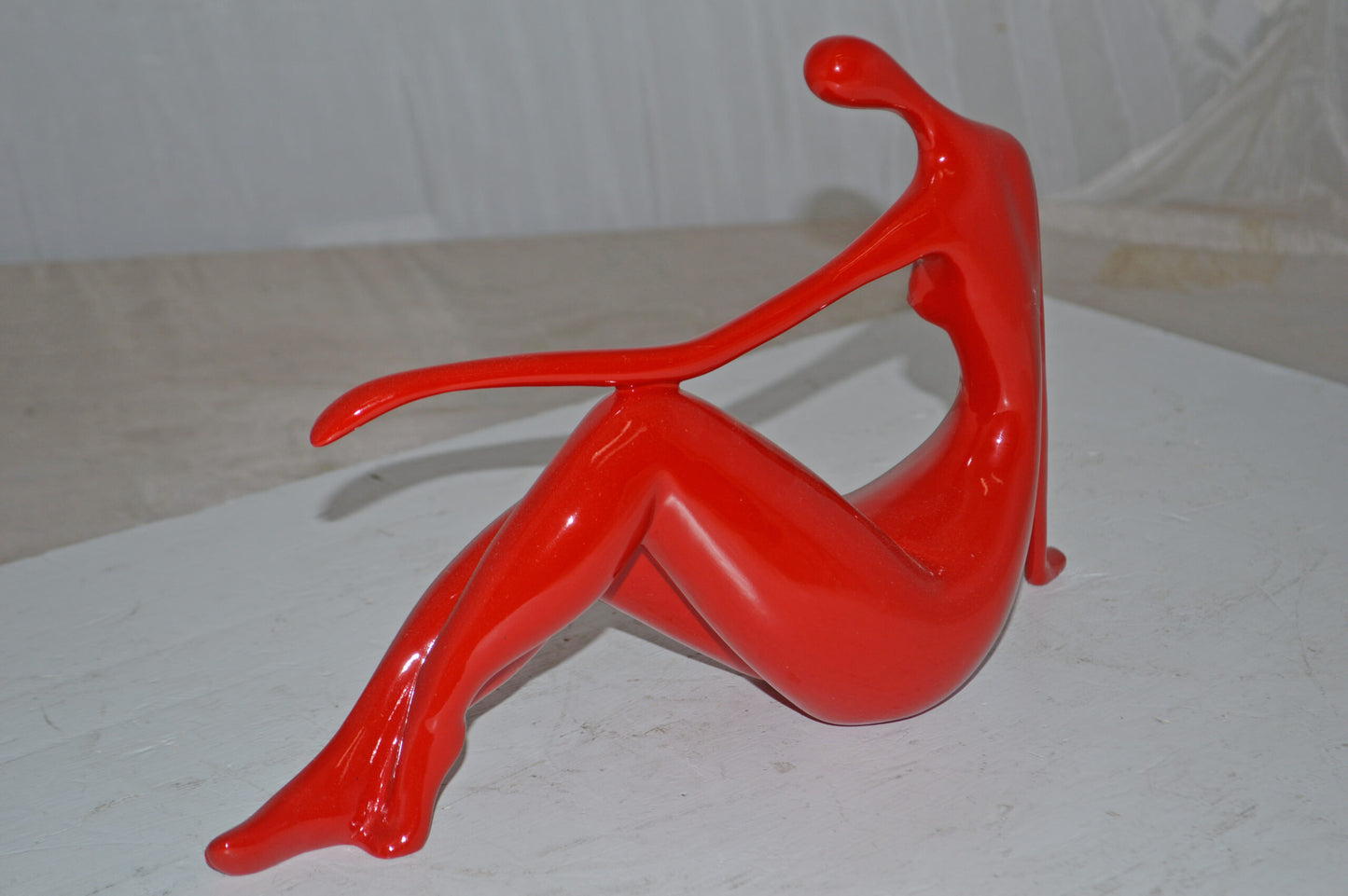 Modern Art Medium Red Women on the Beach Resin Statue - Size: 14" x 4" x 9"H