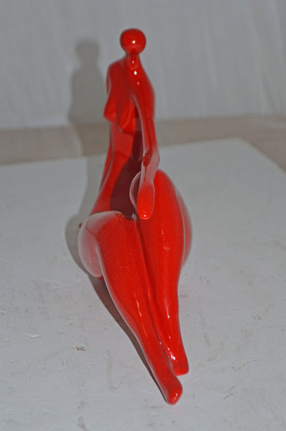 Modern Art Medium Red Women on the Beach Resin Statue - Size: 14" x 4" x 9"H