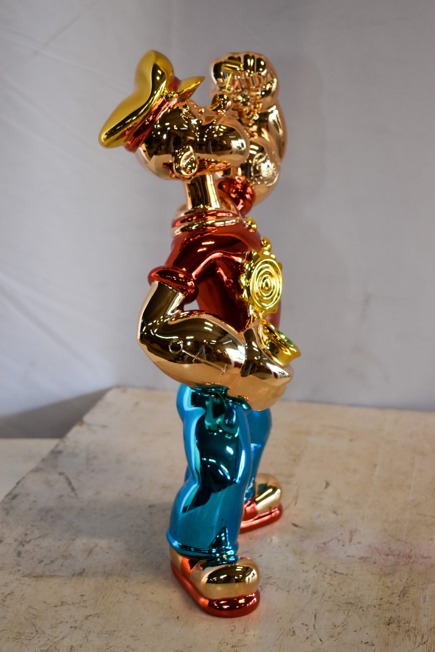 Colorful Chrome Popeye Cartoon in Red Shirt Resin Statue 12" x 8" x 18"H