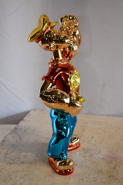 Colorful Chrome Popeye Cartoon in Red Shirt Resin Statue 12" x 8" x 18"H